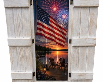 USA Fireworks - Handcrafted Window Frame Wall Decor, Farmhouse Shutter Accent