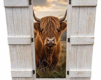 Highland Cow - Handcrafted Window Frame Wall Decor, Farmhouse Shutter Accent