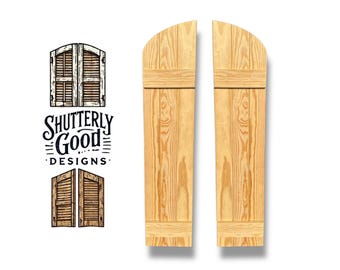 Custom Solid Wood Shutters | Southern Yellow Pine | Radius Top - Board & Batten, Farmhouse | Interior or Exterior | ShutterlyGoodDesigns