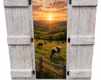 Country Pasture -  Handcrafted Window Frame Wall Decor, Farmhouse Shutter Accent
