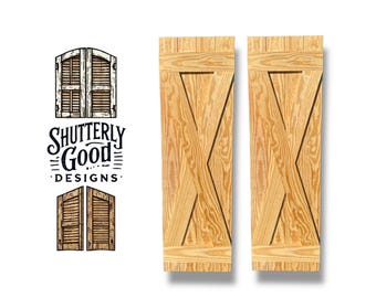 Custom Solid Wood Shutters | Southern Yellow Pine | X STYLE - Board & Batten, Farmhouse Style | Interior or Exterior | ShutterlyGoodDesigns