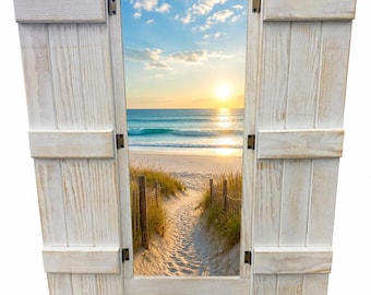 Costal View - Handcrafted Rustic Window Frame Wall Decor, Farmhouse Beach House Shutter Accent