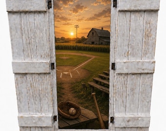 Baseball Field of Dreams -  Handcrafted Window Frame Wall Decor, Farmhouse Shutter Accent