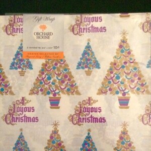 Vtg Joyous Christmas Gift Wrap 2 Sheets In Original Package image 1