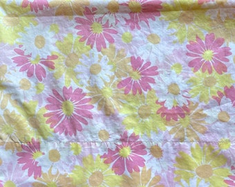 VTG 60’s MOD Floral Pillowcase, Pink Orange Yellow, Made In USA