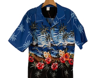 VTG Palmwave Hawaii Hawaiian Shirt - PalmTrees / Dolphins / Flowers  -  100% Cotton - Size L