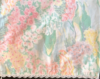 VTG Pastel Floral Pillowcase w/ Lace Trim