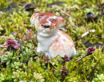 VTG Mini Ceramic Dog Figurine - Brown & White