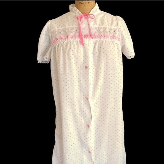 VTG Short Robe / Pink Flowers / Made In USA / Siz… - image 1