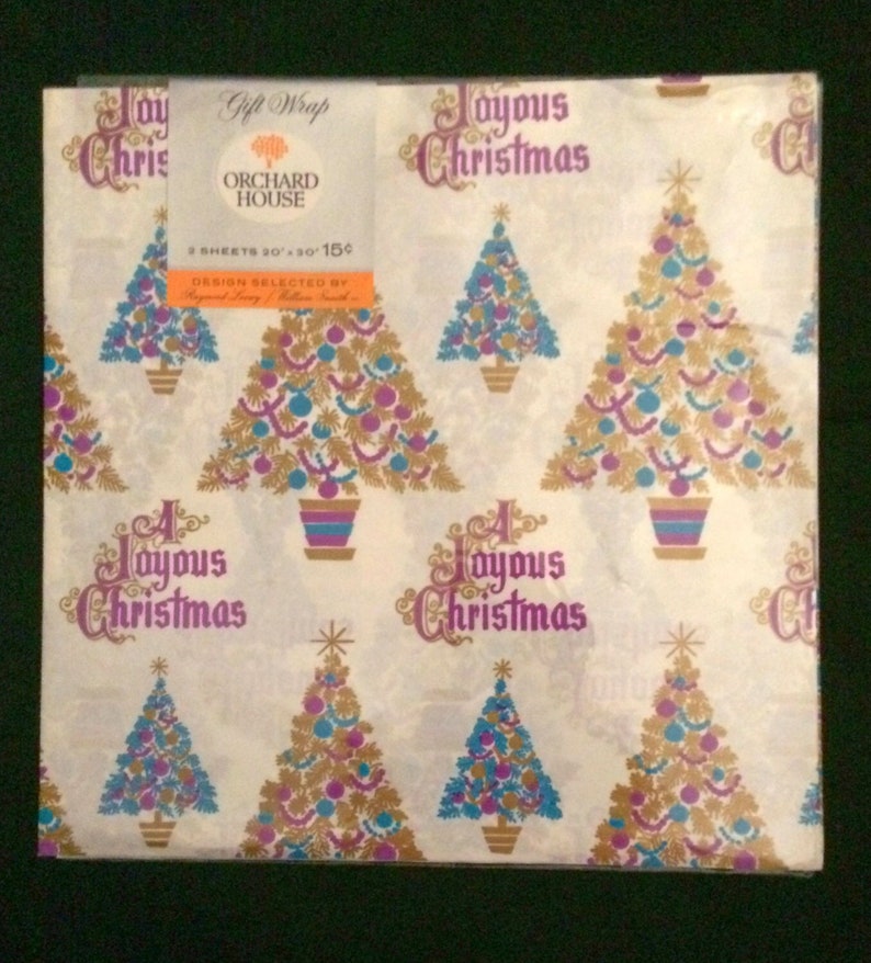 Vtg Joyous Christmas Gift Wrap 2 Sheets In Original Package image 1