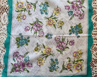 VTG Floral Hanky - Spring Flowers - 15”