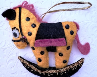VTG Homemade Felt Christmas Ornament - Rocking Horse