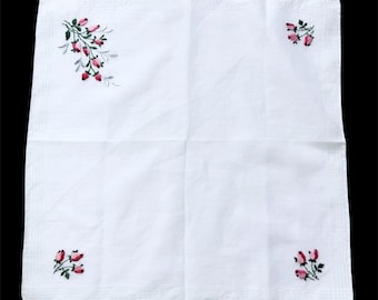 VTG Hanky - Embroidered Pink Roses - 11 1/2”