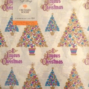 Vtg Joyous Christmas Gift Wrap 2 Sheets In Original Package image 2