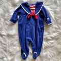 VTG 6 Months 80’s Velour Sailor Suit Footie / Romper - Made In USA - Little Me