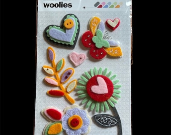 Woolies 3D Felt Stickers - Flowers, Hearts, Butterfly, NIP