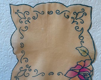 VTG Hanky - Floral Design - Semi Sheer - 7 1/2”