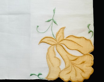 VTG Hanky - White w/ Appliqué Flower - Made In Hong Kong - 12”