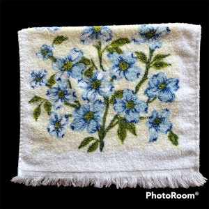 VTG Bathroom Hand Towel - Blue Flowers - Made In The USA