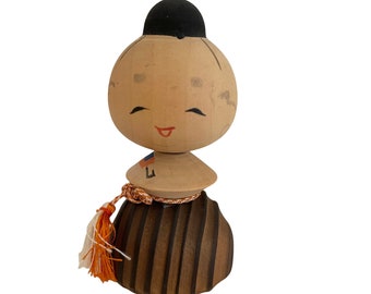 VTG Kokeshi Doll / Nodding Head / Bobble Head / Tassel / Wooden / Japanese