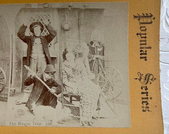 VTG Stereoview Card - The Mouse Trap - People Trying To Catch A Mouse Under A Ladies Chair - Popular Series