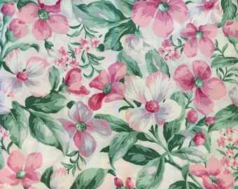 Vtg Fabric - Floral Pink White Green - 1 Yard 4"