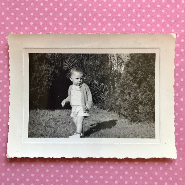 Original Photo, Vintage Snapshot, Toddler In Shorts Outside, 50’s