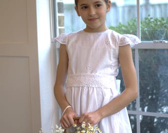 Handmade White Cotton First Communion Dress, Matching Bag