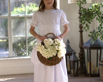 First Communion Dress, Hand Made, White Cotton Dress, Size 9 (See description for measurements)