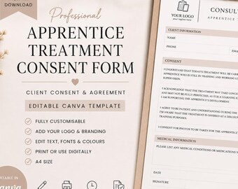 Apprentice Treatment Consent Form | Editable Canva Template (Instant Download)