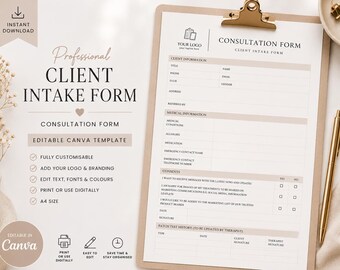 Client Intake Form | Editable Canva Template (Instant Download)