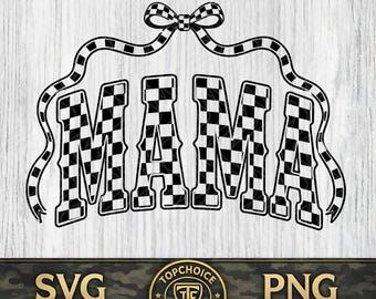 Arquivo SVG e PNG "Mamãe Xadrez", Design "Mamãe com Laço Coquette", Estampa Retrô para Camiseta de Mamãe, Arquivo Cricut para o Dia das Mães, SVG "Mamãe Moderna"