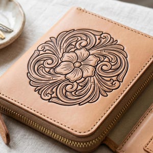 Tooled Leather SVG Bundle | Western Floral Tumbler Wrap PNG | Leather Tooling Pattern DXF | Floral Carving Cut File | Cricut Silhouette image 3