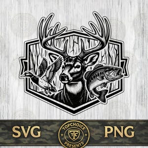 Buck Deer Duck Fish Hunting Fishing SVG | Whitetail Hunter DXF  PNG | Outdoors Laser Engrave Cut File | Leather Hat Patch Vector Cricut