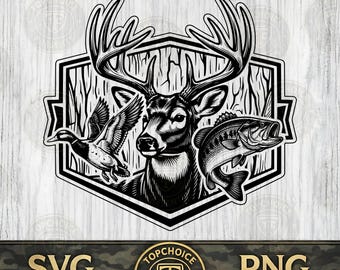 Buck Deer Duck Fish Hunting Fishing SVG | Whitetail Hunter DXF  PNG | Outdoors Laser Engrave Cut File | Leather Hat Patch Vector Cricut