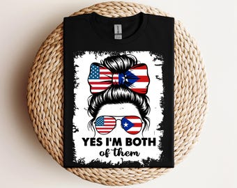 American Puerto Rican Flag PNG: Messy Bun Sunglasses Design