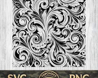 Wzór barokowego scrollworku w formacie SVG | Geometryczny filigranowy plik DXF | Szczegółowy wzór ozdobników | Wzór spirali punktowej | Cięcie laserowe | Cricut