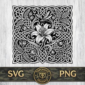 Dragonfly Celtic Knot SVG | Floral Botanical Knotwork PNG | Mystical Nature Hat Patch | Laser Engrave File | Spiritual Dragonfly Vector