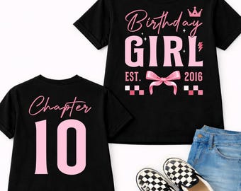 Birthday Girl Chapter 10 Est. 2016 PNG, Girls Birthday Party PNG, Coquette Bow 10th Birthday PNG, Ten Year Old Birthday Gift