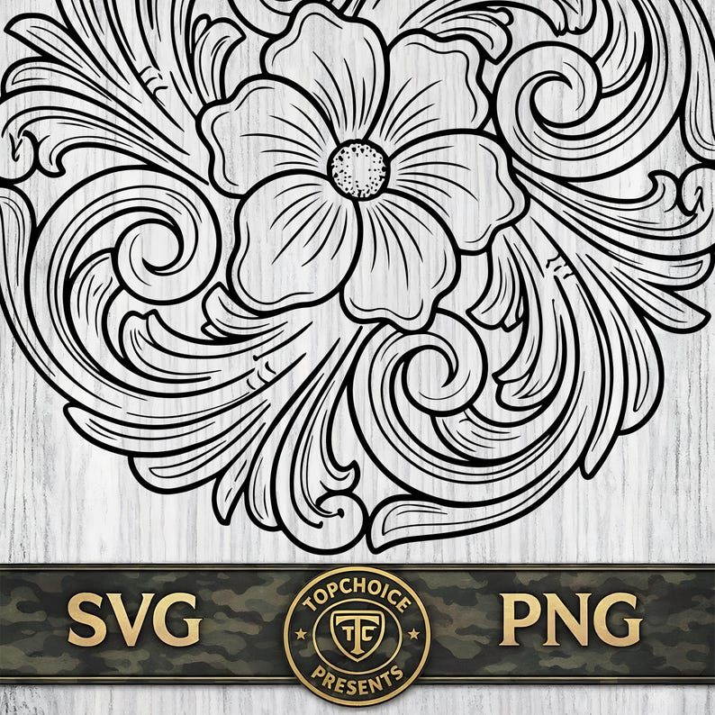 Tooled Leather SVG Bundle | Western Floral Tumbler Wrap PNG | Leather Tooling Pattern DXF | Floral Carving Cut File | Cricut Silhouette image 4