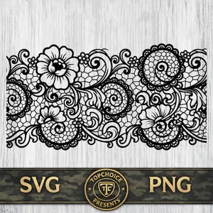 Spetsmönster SVG | Sömlös blommig klippfil | Peekaboo Tumbler PNG | Mandala Doily Laser DXF | Cricut spetsdesign | Bröllopsdekorvektor
