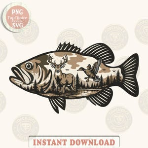 Pesca al cervo e all'anatra PNG SVG / Cartucce per fucile da caccia mimetiche retrò per sublimazione / Maglietta da pesca per appassionati di attività all'aperto / Design di toppa Marsh Old School vettoriale