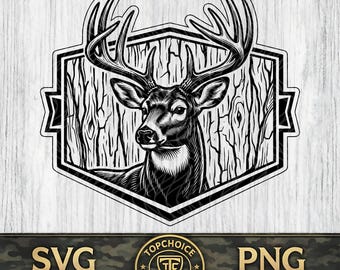 Buck Deer Hunting SVG | Whitetail Hunter DXF | Wildlife Forest PNG | Outdoors Laser Engrave Cut File | Leather Hat Patch Vector Cricut