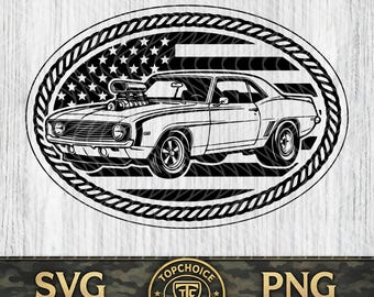 SVG de Hot Rod | PNG da Bandeira Americana de Muscle Car Clássico | Patch para Boné de Carro Clássico | Arquivo para Gravação a Laser | Arquivo Vetorial Patriótico para Corte Automotivo