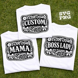 Custom Text Western Cowgirl SVG PNG | Floral Belt Buckle Frame | Personalized Western Badge | Laser Engraving Cricut Cut File