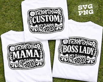 Custom Text Western Cowgirl SVG PNG | Floral Belt Buckle Frame | Personalized Western Badge | Laser Engraving Cricut Cut File