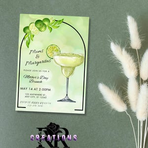 Plantilla de invitación para brunch del Día de la Madre de Mamás y Margaritas / Invitación a fiesta de lima verde, descarga digital