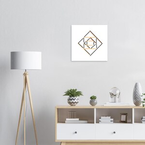Geometric Diamond Line Art Print: Modern Black & Orange Wall Decor