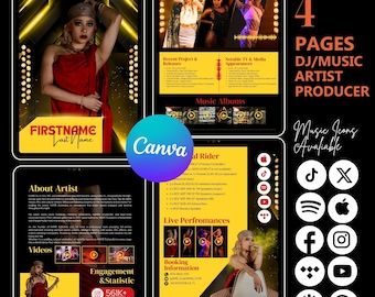4-Page Artist Press Kit | Media Kit Template for Musicians | Press Kit for Music Artists | Electronic Press Kit | Music EPK | Canva Template