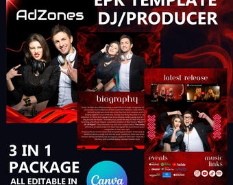 DJ/Producer Electronic Press Kit: Editable EPK Templates (Canva, 3-Page Bundle)